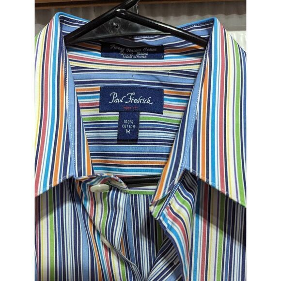 Paul Frederick Men's 100% Cotton Striped Button Front Long Sleeve Shirt Medium - Picture 4 of 5